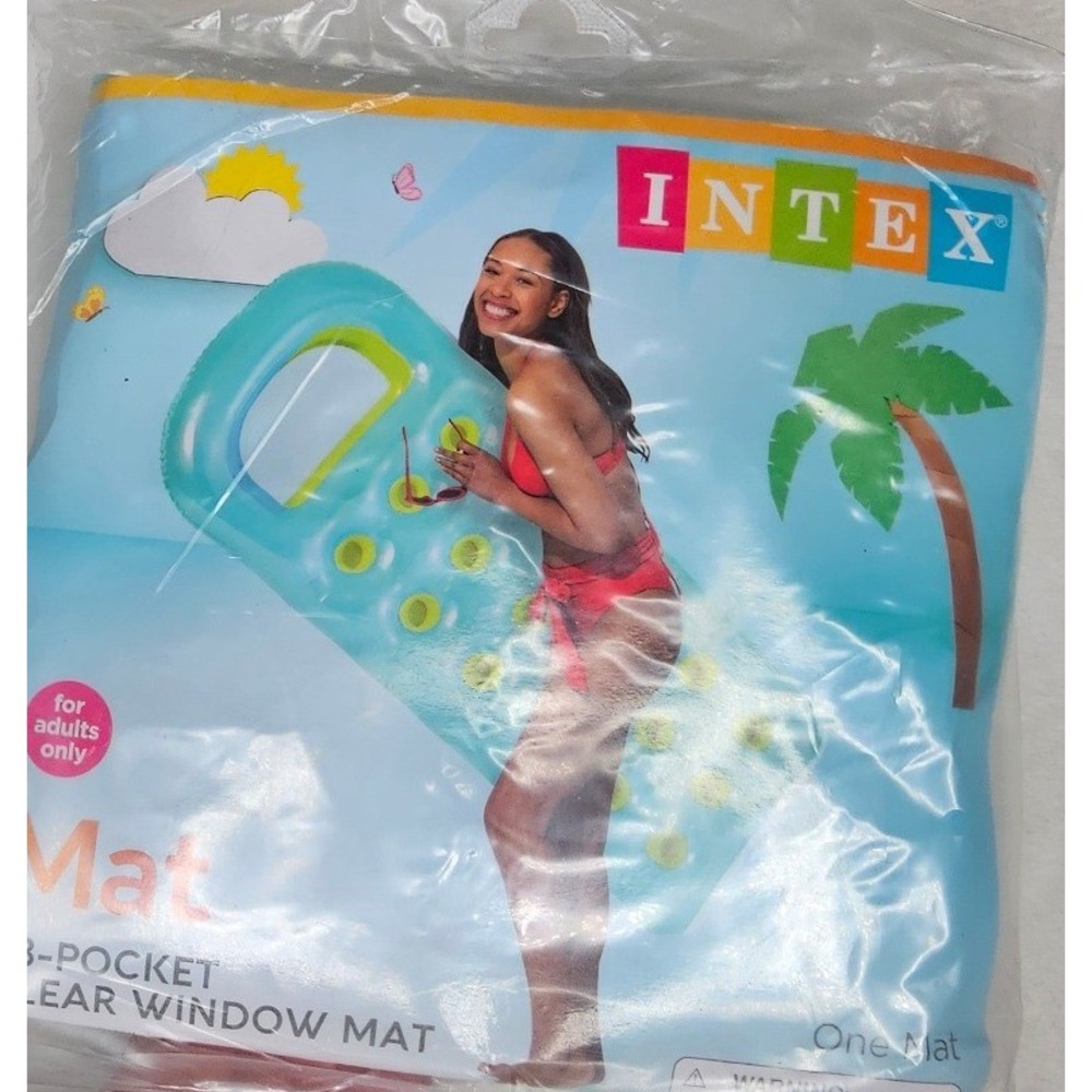 Intex 18-Pocket Clear Window Mat OS Aqua Blue Inflatable Pool Float